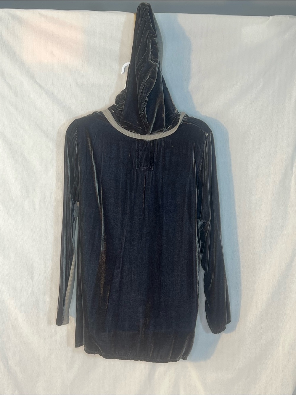 Johnny Was Pete & Greta Pullover Gray Velvet & Silk Hoodie Relaxed Fit XL - Picture 5 of 9